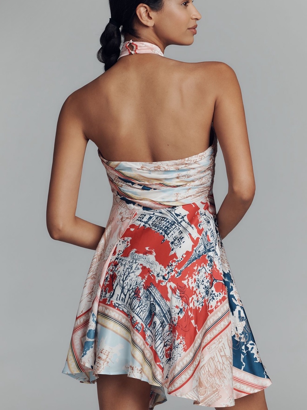 Maeve One-Shoulder Scarf Dress in Blush and Navy - Picture 2 of 11